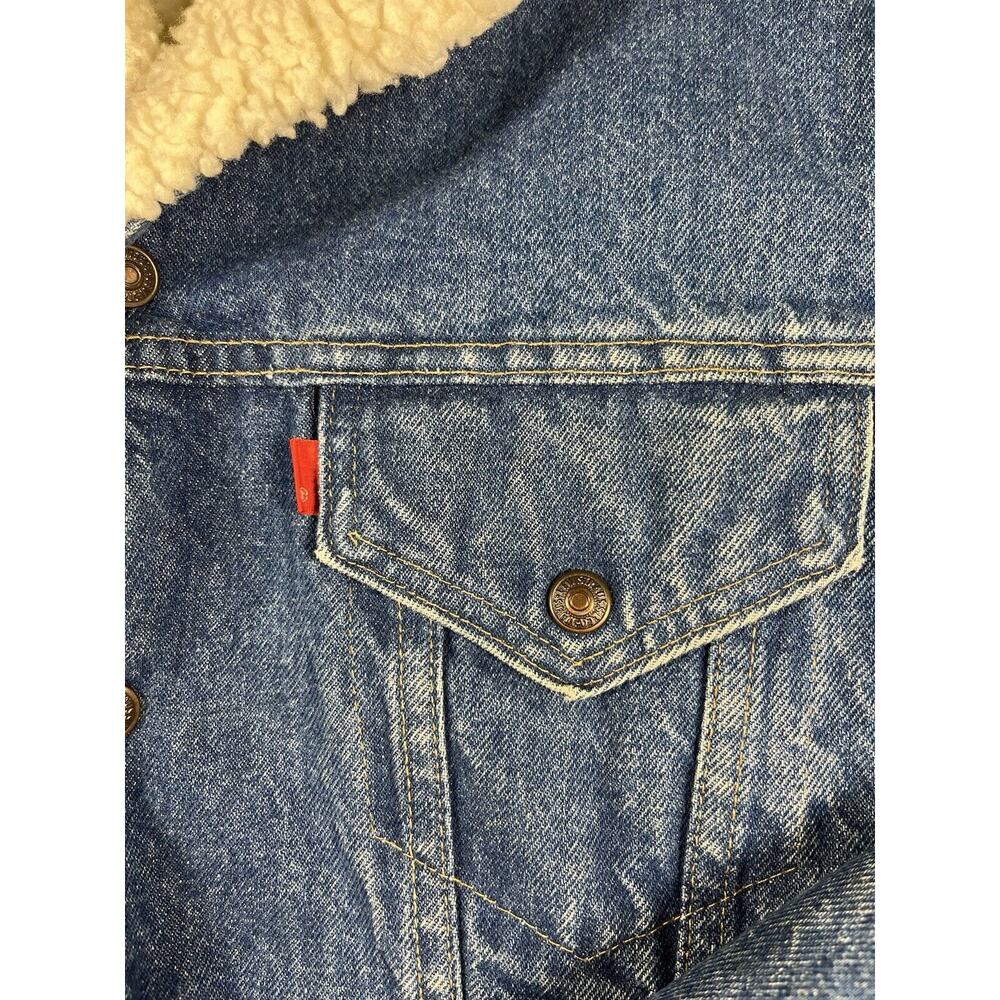 Vintage 80s Levis Denim Jean Trucker Jacket Sherpa Lined Size 42 Red Tab Hipster - Picture 3 of 9